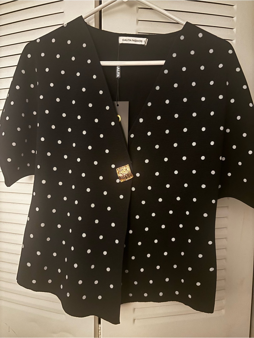 Black Polka Dot Short Sleeve Top